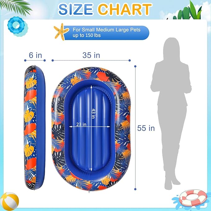 BEAUTYZOO Inflatable Dog Pool Float for Large Dogs, Foldable Summer Swim Raft for Pool, Lake, River Beach- Heavy-Duty Tear/Scratch Proof-up to 150Lbs Dogs Floatie Boat Hawaiian Ride-On Design