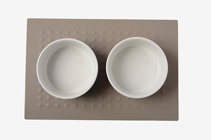 Waggo Dipper Ceramic Dog Bowl for Small and Large Breeds - Heavyweight and Durable Pet Food and Water Dish Crock, Dishwasher Safe, Modern (Vintage Grey, Large)