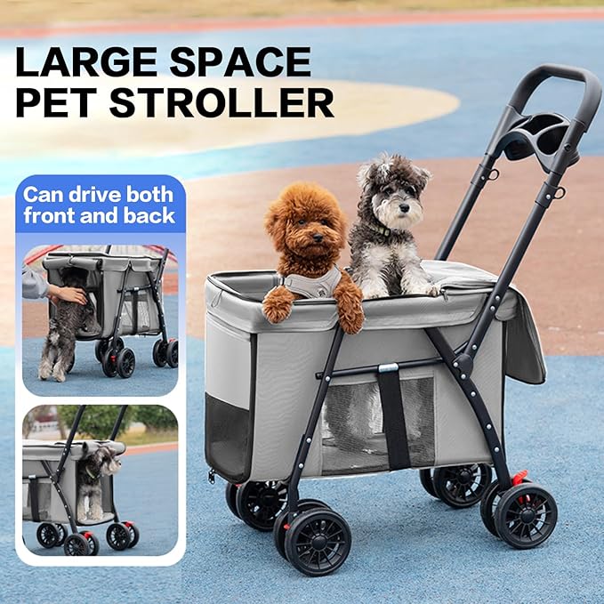 Pet Stroller Cat Dog Stroller Travel Folding Pet Carriers(Gray)