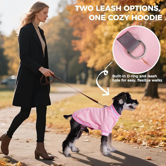 BINGPET Dog Sweatshirt Pullover, Warm Fleece Dog Sweater with Built-in D-Ring and Leash Hole, Cozy Fall Clothes & Winter Coat Pet Outfit Soft Puppy Sweater for Small Medium Large Dogs(Pink,M)