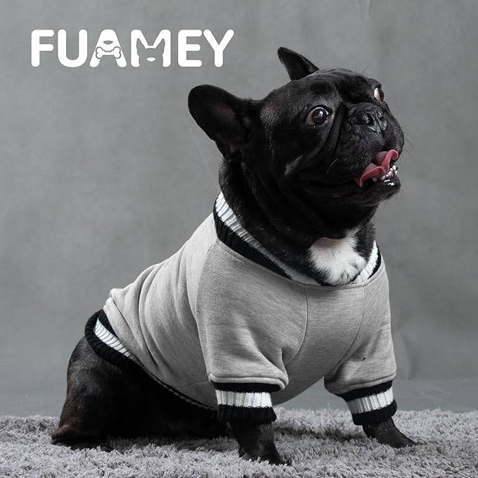 FUAMEY Dog Pullover Sweatshirt - Warm Winter Sweater for Small to Medium Dogs, Soft Fleece, Cute Doggie Outfit for Boys & Girls, Grey XL