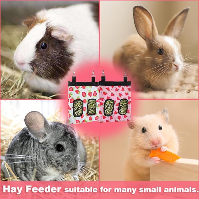 DZWLKJ Guinea Pig Hay Feeder, 2 Pack, 10 x 8 x 0.2 Inches, Stainless Steel, Rabbit Hay Bag, 600D Oxford for Small Pets,Chinchilla,Hamsters