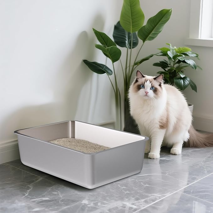 Stainless Steel Litter Box 2Pack,19.68" x13.77.x6 Large Metal Cat Litter Box,Steel Litterbox for Adult Cats/Kitty,Easy to Clean, Non Stick No Smell