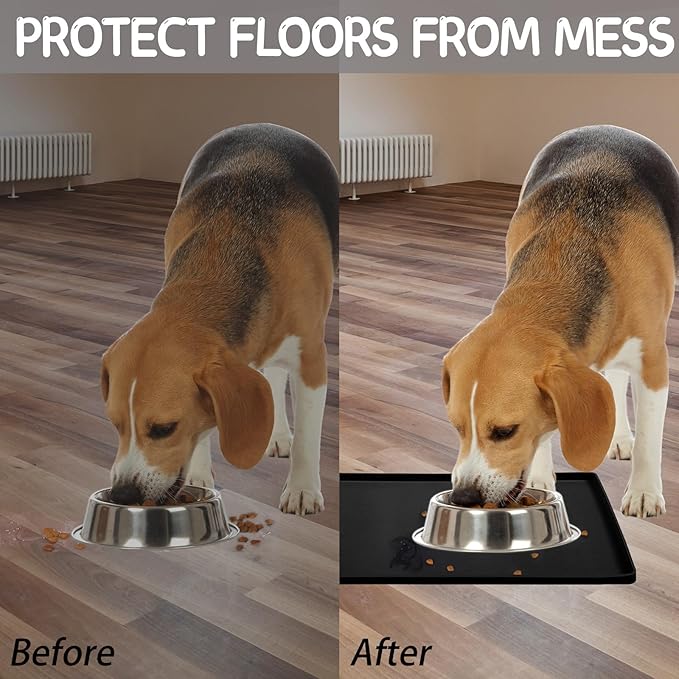 MateeyLife Silicone Cat & Dog Food Mat for Floors Waterproof, Anti-Slip Dog Bowl Mats for Food and Water, Pet Feeding Mats with Lip to Prevent Spills, Pet Placemat for Messy Drinkers to Protect Floors