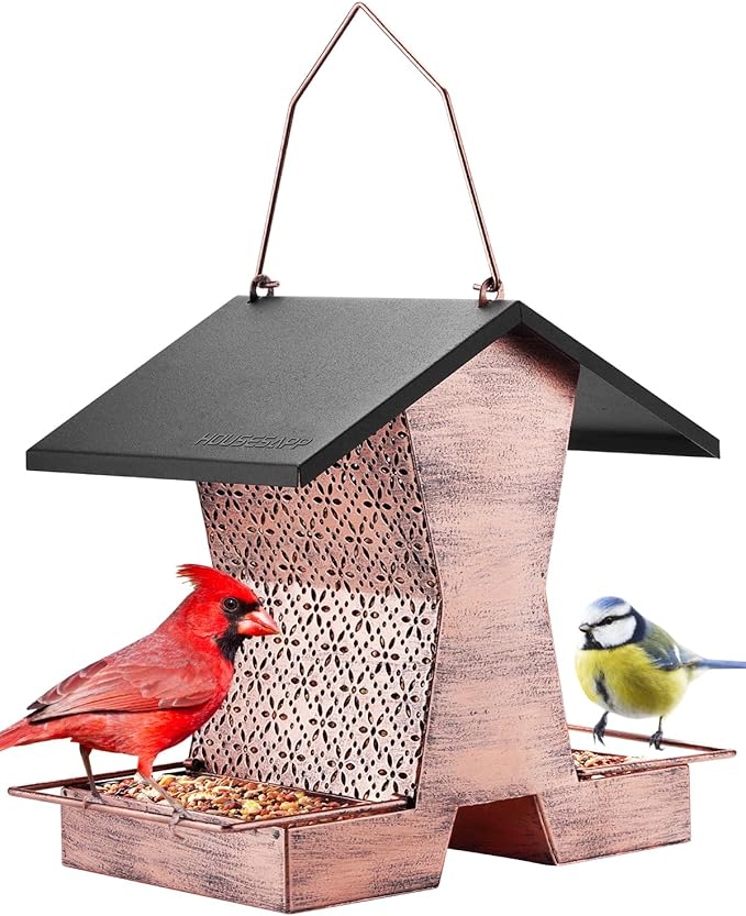 Bird Feeders for Outdoors Hanging - 2.4 LBs Metal Bird Feeder, House Shape Birdfeeders Attracting Wild Birds for Outside, Yard, Garden Decoration, Heavy Duty Platform
