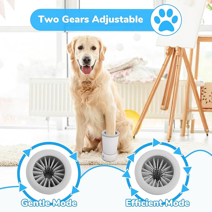 Automatic Dog Cleaner Washer and Massager, Electric Pet Foot Paws Washer for Dogs Cats, USB Portable Dog Feet Cleaner Cup for Medium to Large Dogs, Pet Grooming Supplies(White)