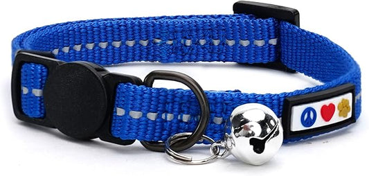 Pawtitas Recycled Cat Collar with Reflective Stitched and Safety Buckle Removable Bell Reflective Cat Breakaway Collar Made from Plastic Bottles - Blue Ocean Cat Collar.