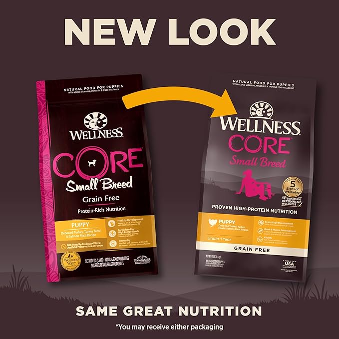 Wellness CORE Grain-Free High-Protein Small Breed Dry Dog Food, Natural Ingredients, Made in USA with Real Meat (Puppy ,Turkey, 12-Pound Bag)