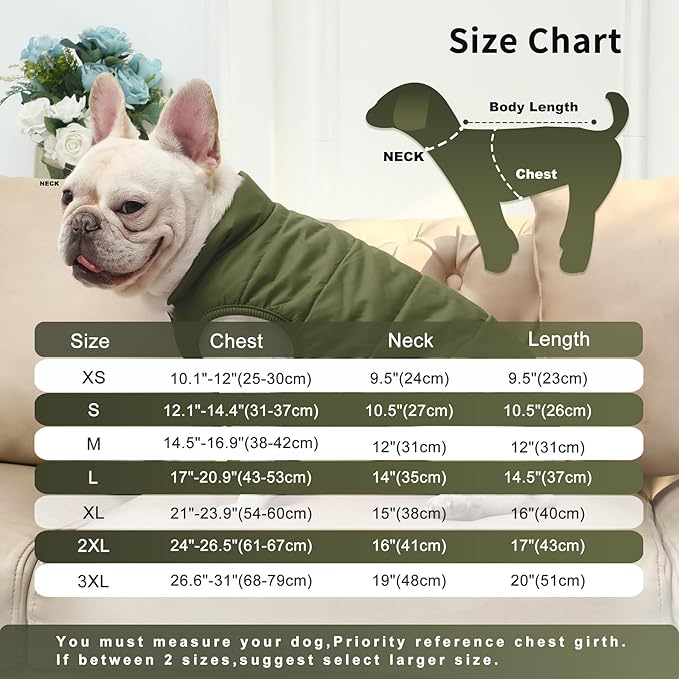 2 Layers Fleece Lined Warm Dog Jacket for Winter Cold Weather,Soft Windproof Large Dog Coat,Green XXL