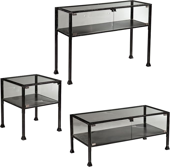 SEI Furniture Terrarium Display, Console Table, Black/Silver Distressing