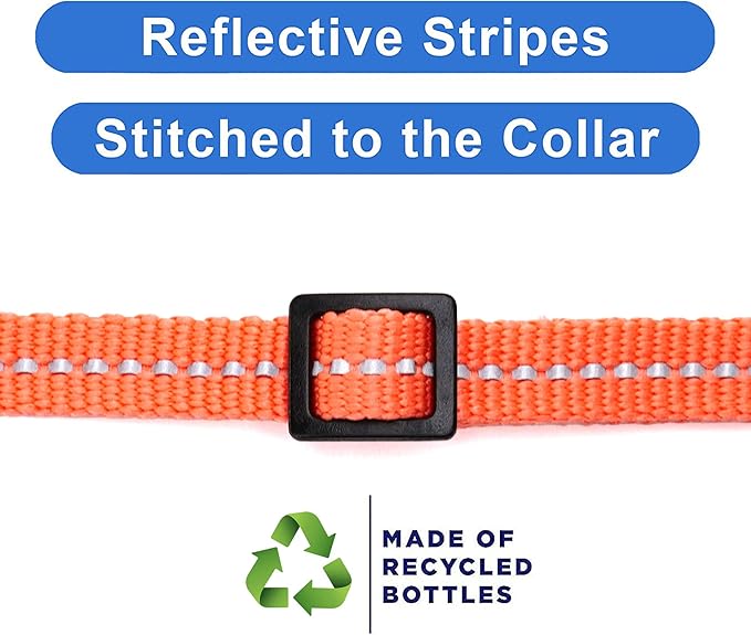 Pawtitas Recycled Cat Collar with Reflective Stitched and Safety Buckle Removable Bell Reflective Cat Breakaway Collar Made from Plastic Bottles - Living Coral Cat Collar.