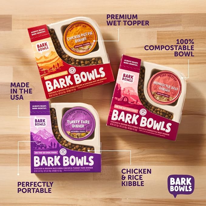 On The Go Dog Food, Chicken Pot Pie Dinner, Turkey Fare Dinner & Homestyle Beef Dinner Variety Pack - 7.5 oz Tray (6 Count), Made in The USA