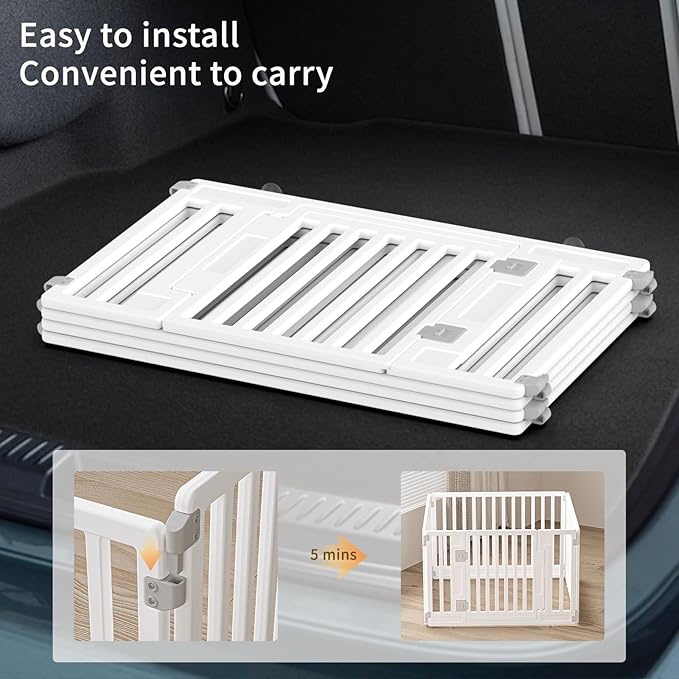 Pet Playpen Foldable Gate for Dogs Heavy Plastic Puppy Exercise Pen with Door Portable Indoor Outdoor Small Pets Fence Puppies Folding Cage 4 Panels Medium Animals House Supplies (PPW-WHITE04, White)