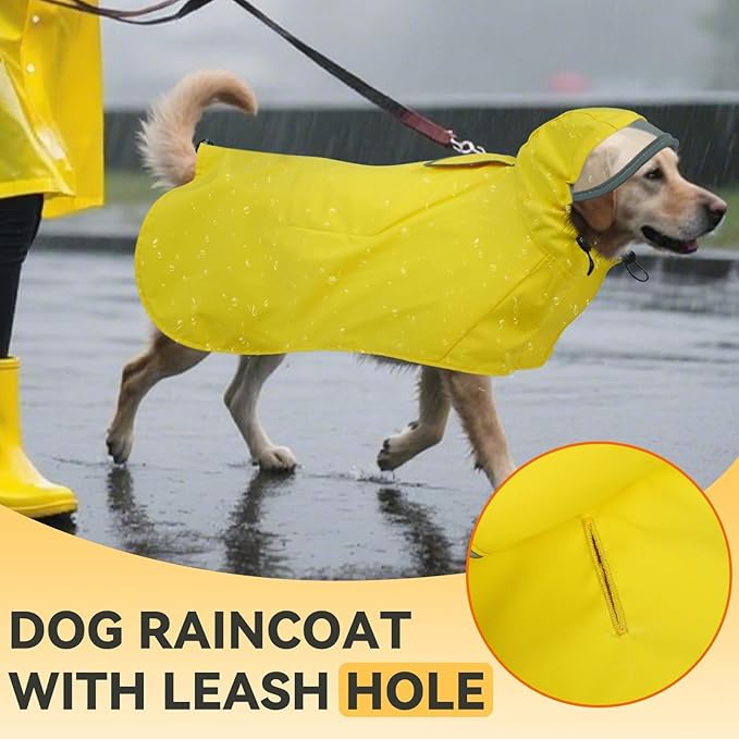Dora Bridal Dog Raincoat for Large Dogs, Adjustable Clear Hooded Dog Rain Jacket, Waterproof Dogs Rain Coat Poncho with Reflective Strips for Labrador, Golden Retriever, German Shepherd, Yellow,XL