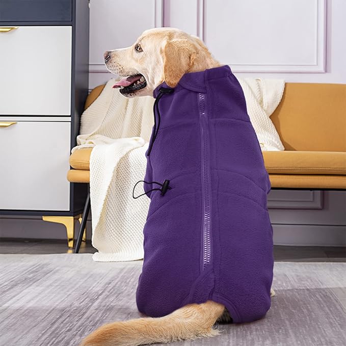 ROZKITCH Dog Winter Coat Soft Fleece Pullover Pajamas, Pet Windproof Warm Cold Weather Jacket Vest Cozy Jumpsuit Apparel Outfit Clothes for Small Medium Large Dog Walking Sleep Purple 3XL