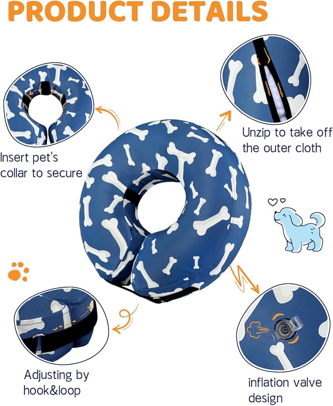 Supet Inflatable Dog Cone Collar Alternative After Surgery, Dog Neck Donut Collar Recovery E Collar, Soft Pet Cone for Small Medium Large Dogs