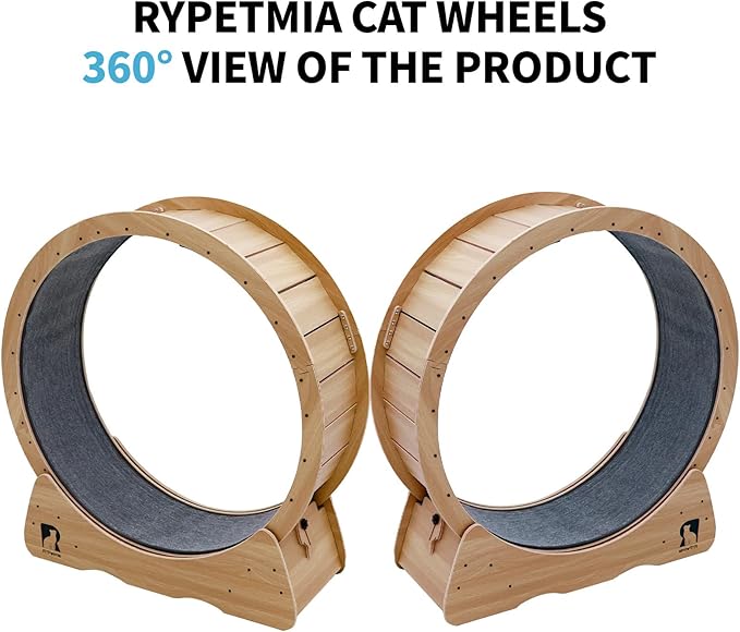 43 Inch Large Cat Exercise Wheel for Indoor Cats, Silent Treadmill, Non-Tip Design, Safe & Quiet Cat Running Wheel, Easy to Assemble, Supports Cats Up to 55 lbs (Natural Wood)
