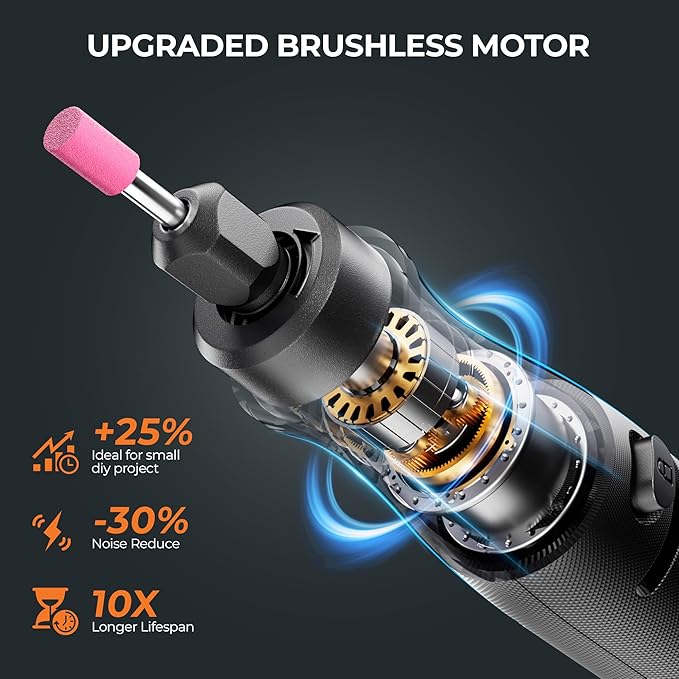 Cordless Rotary Tool Kit, 20V Mini Power Rotary Tool for Sanding, Carving, Drilling, Engraving, Polishing, DIY Crafts with 42 Accessories, Brushless Motor, 5000-35000 RPM Variable Speed