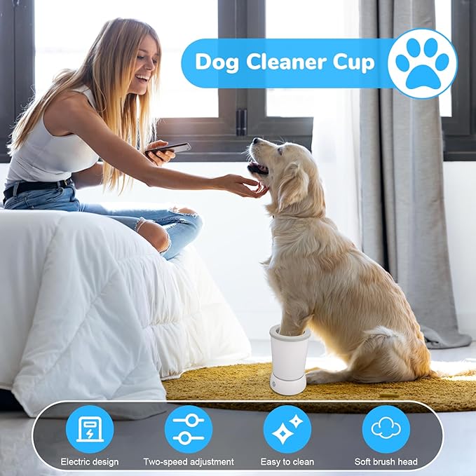 Automatic Dog Cleaner Washer and Massager, Electric Pet Foot Paws Washer for Dogs Cats, USB Portable Dog Feet Cleaner Cup for Medium to Large Dogs, Pet Grooming Supplies(White)