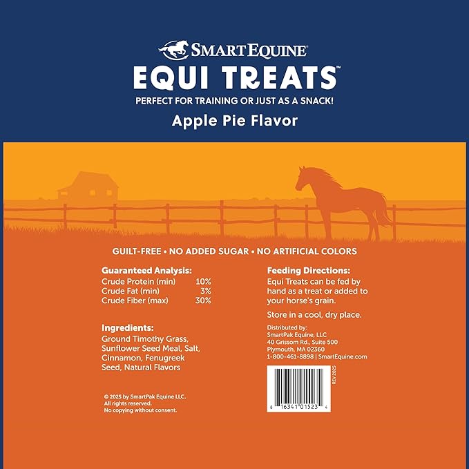 Uckele SmartEquine Equi Treats | Made with Timothy Grass & Sunflower Meal | High-Fiber Horse Treats | Low ESC & Starch | Bite-Sized | No Added Sugar | Cookies for Horses | 4 LB (4 LB, Apple Pie)