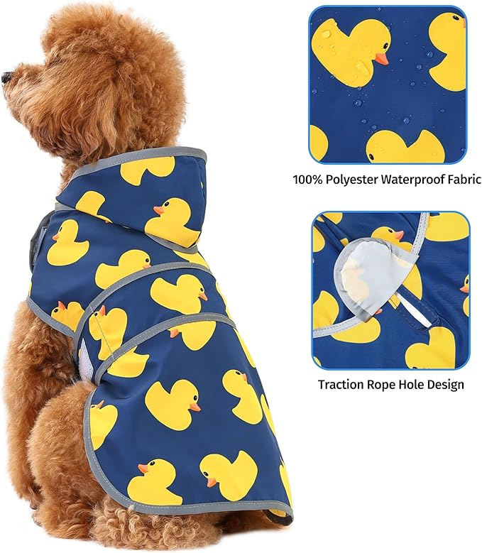 Dog Raincoat Hooded,Waterproof Rain Coat for Dogs with Adjustable Belly Strap,Reflective Strips, Lightweight Slicker Poncho Rain Jacket for Small Medium Large Dogs