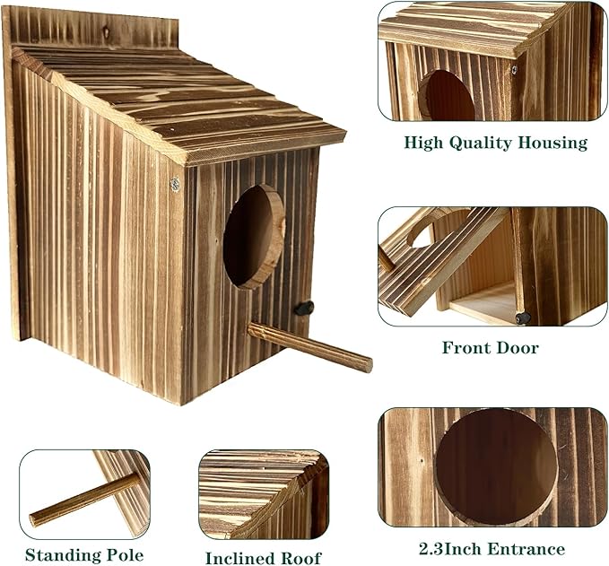 Bird House for Garden Wooden Bird Houses with House Pole birdhouses for Outside Bluebird Cardinals Hanging Birdhouse for Outdoors Hanging or Wall Mount