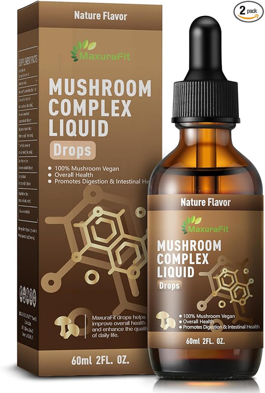 2 Pack Vegan Immune Mushroom Tincture Supplement,7 in 1 Mushroom Extract Liquid Drops with Lion's Mane,Shiitake,King Trumpet,Turkey Tail,Reishi,Chaga & Cordyceps 4 fl oz (120 Servings)