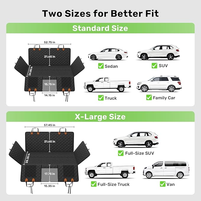 Zanch 2025 Upgraded Dog Car Seat Cover, 400 lbs Heavy Duty Hard Bottom, Waterproof & Anti-Scratch Back Seat Protector, Nonslip Pet Hammock Extender for Full-Size Trucks, SUVs, XL-Black