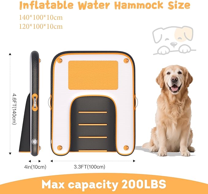 ALIFUN Inflatable Dog Ramp Floating Dock Water Raft Ladder for Pool, Boat, Non-Slip EVA Floating Ladder for Dog Up to 220 LBs Borange 140CM Length