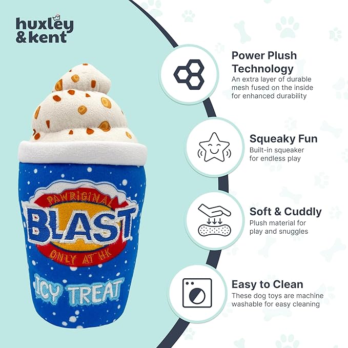 Huxley & Kent Funny Dog Toy w/Squeaker – Power Plush Squeaky Dog Toys for Small, Medium & Large Dogs – Soft Stuffed Animal for Indoor Play & Fetch - Arctic Blast Treat, Small