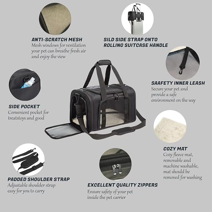 Cat Carrier Dog Carrier Pet Carrier Cat Bags for Small Medium Cats Dogs Puppies of 15 Lbs,of Airline Approved Small Dog Bag Soft Sided,Collapsible Travel Puppy Carrier (Medium, Black)