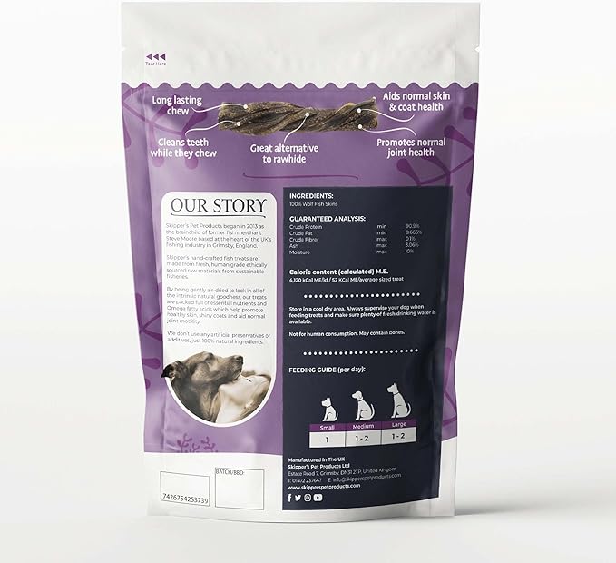 SKIPPER'S Wolf Fish Skin Twists Dog Chews - 100% Fish Skin Grain Free Treats for Dogs, High in Protein & Low in Fat, Essential Omega 3 Oils | Great for Teeth (Regular, 9 Oz)