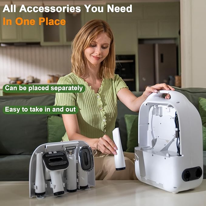 5-in-1 Dog Vacuum Grooming Kit, Low Noise Doggie Hair Blow Dryer, 2.5L Canister, Portable Pet Trimmers for Dogs, White