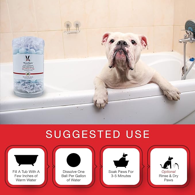 Warren London Deep Cleaning Paw Soak for Dogs – 75 Count Fizz Balls | Made with Tea Tree Oil, Aloe & Seaweed | Stops Licking & Promotes Healthy Pads | 5-Minute at-Home Spa Treatment