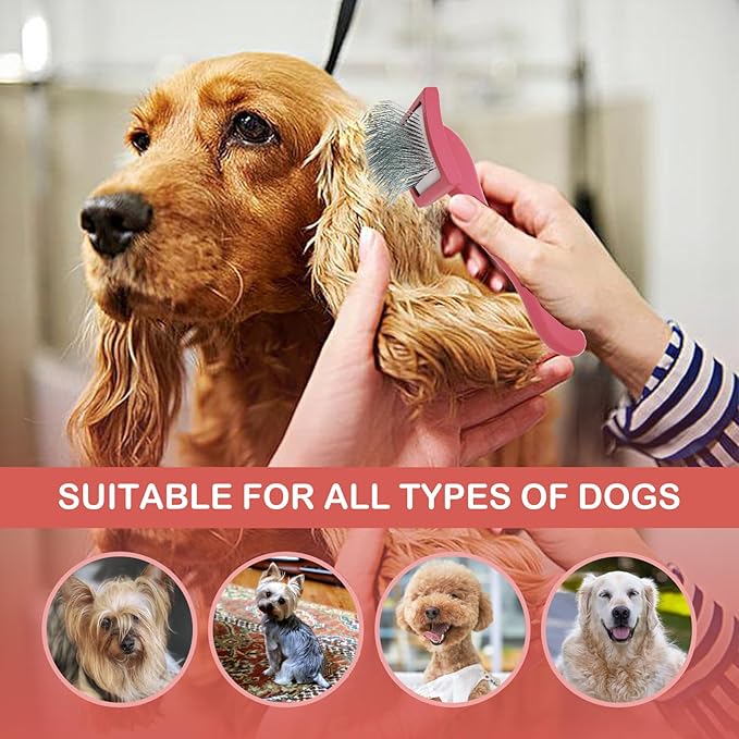 Dog Slicker Brush for Golden Doodle Grooming Kit - Dematting Brushes for Goldendoodles, Labradoodles, Poodles - Pet Hair Brush for Short & Medium Haired Dogs - Small (Red)