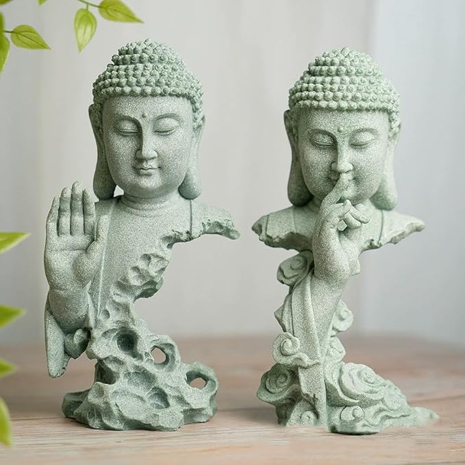 livelyfish Meditating Buddha Statue Zen Garden Statues Sandstone Thinker Buddha Sculpture Figurine for Fish Tank Aquarium Home Decorations, Gift (A)