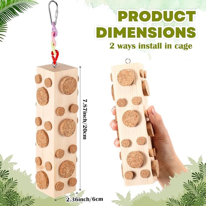 2 Pcs Bird Parrot Chew Toys Wooden Foraging Hanging for Birds Parrots Cork Stopper Toys Cage Woodpecker Feeding Toy for Macaws, Small Parakeets Conure Budgies Finches Cockatiel