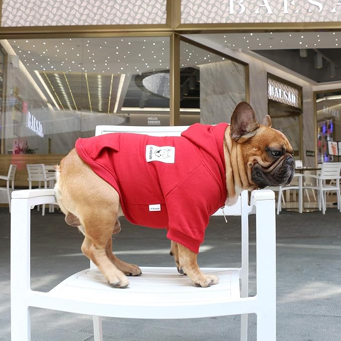 iChoue I am a French Bulldog Clothes Hoodies for Dogs Puppy Frenchie Pug English Boston Terrier Bully Pitbull Sweatshirt Sweater Clothing Cold Weather Winter Coats - Dark Red/Large