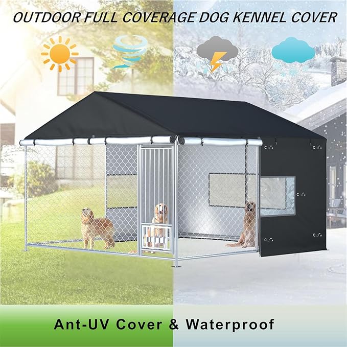 Outdoor Dog Kennel Cover Large Outdoor Heavy Duty Dog Kennel Mesh Large Cage Cover Waterproof and Dustproof 10ft X 10ft X 7ft (Cover Only Without Frame)