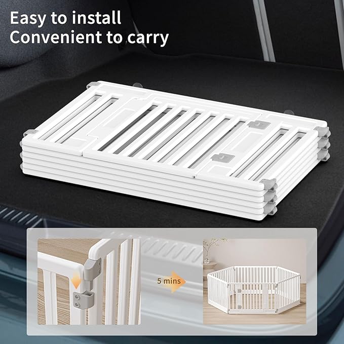 Pet Playpen Foldable Gate for Dogs Heavy Plastic Puppy Exercise Pen with Door Portable Indoor Outdoor Small Pets Fence Puppies Folding Cage 4 Panels Medium Animals House Supplies (PPW-WHITE06, White)