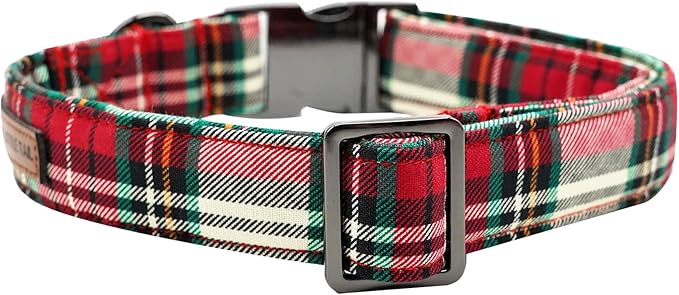 Elegant little tail Dog Collar, Christmas Red Plaid Pet Collar Cute Dog Collars Male or Female Pet Gift Adjustable Dog Collar for X-Small Dogs