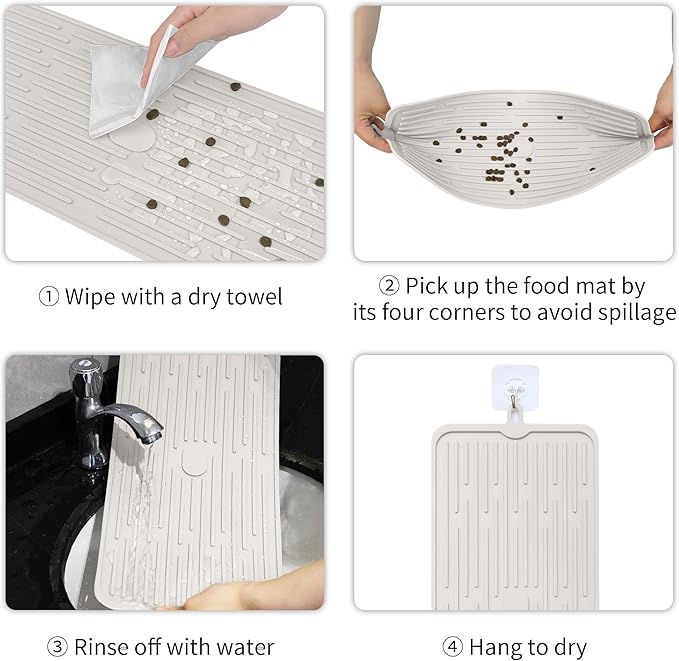 Ptlom Pet Placemat for Dog and Cat, Anti-Slip Waterproof Dogs Feeding Mat Prevent Food and Water Overflow, Bowl Mats Suitable for Medium and Small Pets, Cream, Silicone