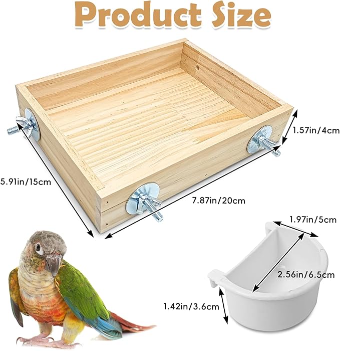 BNOSDM Wooden Bird Feeder for Cage Natural Wood Bird Foraging Box Food Dish for Small to Medium Birds Parrot Feeding Cups for Cockatiel, Lovebird, Parakeet, Budgies (Small)