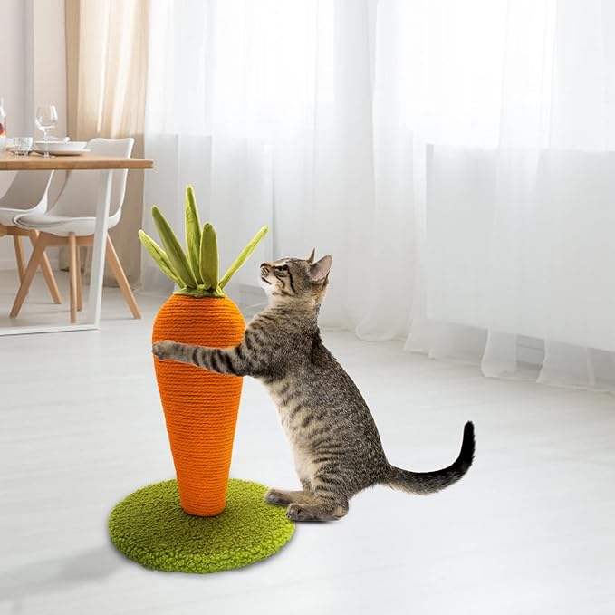 Carrot Cat Scratching Post, 17'' Cute and Fun Sisal Cat Scratcher for Indoor Cats and Kittens
