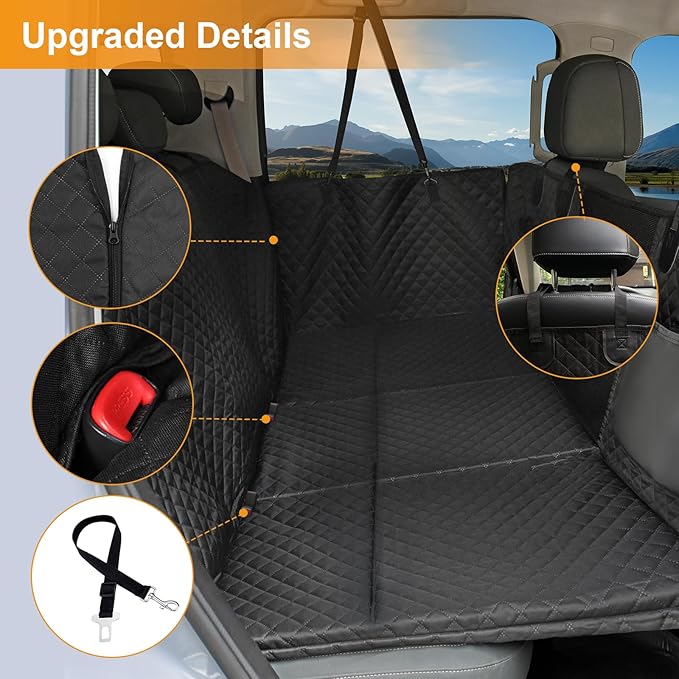 Honest Back Seat Extender for Dogs, Dog Car Seat Cover Hard Bottom 400lbs, Dog Car Seat Covers with Large Space, Waterproof Dog Hammock for Car SUV Truck, X-Large, Black