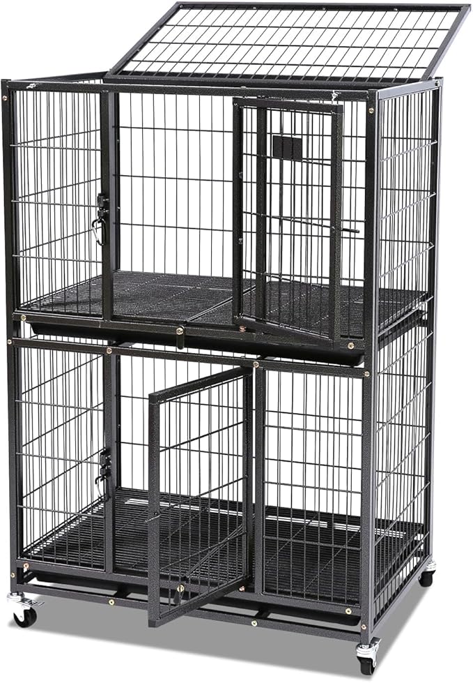 Homey Pet Six Packs 31 Inch Stackable Heavy Duty Dog Crate Cage Kennel with Four Lockable Wheels, Removable Tray, Escape Proof Wire Drop Dog Crates for Small Dogs (Two Tiers)