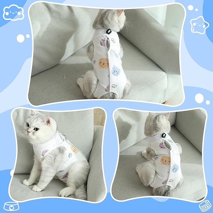 Coppthinktu Cat Recovery Suit Female, Breathable Cat Onesie After Surgery Female for Abdominal Wounds or Skin Diseases, Surgery Recovery Suit Kitten Onesie After Spay Wear Anti Licking (White M)
