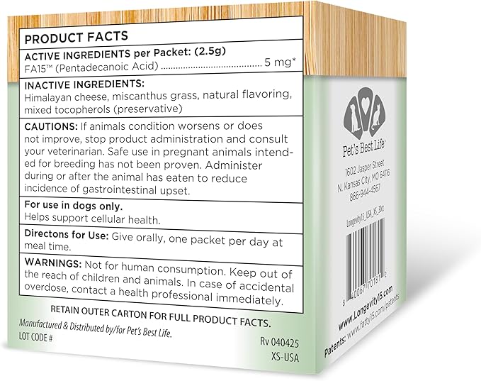 Longevity15 – C15:0 – Fatty Acid Health Supplement for Dogs – Healthy Pet Supplies – for Extra Small Dogs, 1 Pack