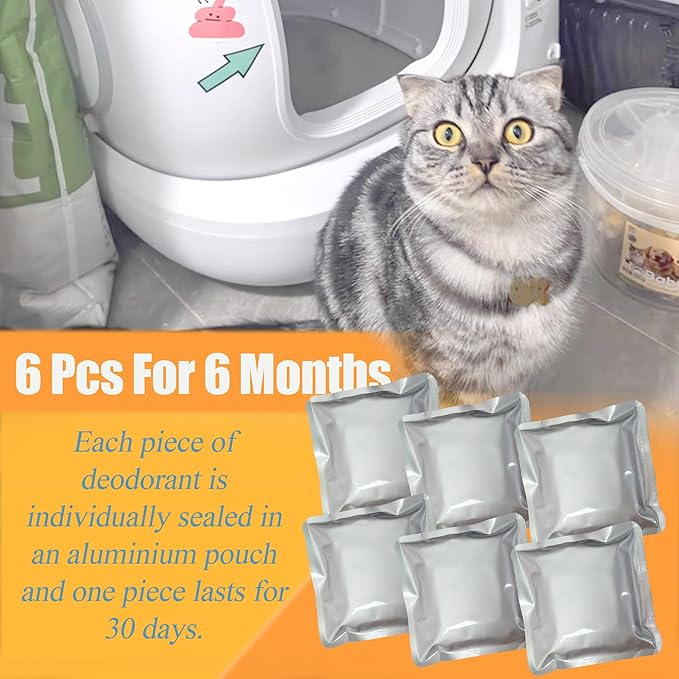 6 Pack Pet Odor Eliminator N50+ For Puramax Self-Cleaning Cat Litter Box, Cat Toilet Odor Control, with hook Cat Toilet Odor Control for Most Other Automatic Litter Box (Regular)