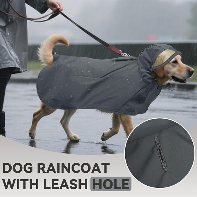 Dora Bridal Dog Raincoat for Large Dogs, Adjustable Clear Hooded Dog Rain Jacket, Waterproof Dogs Rain Coat Poncho with Reflective Strips for Labrador, Golden Retriever, German Shepherd, Grey,XL